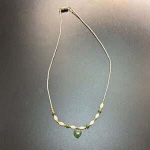 Vintage Elegant Green Jade Heart Pendant Necklace